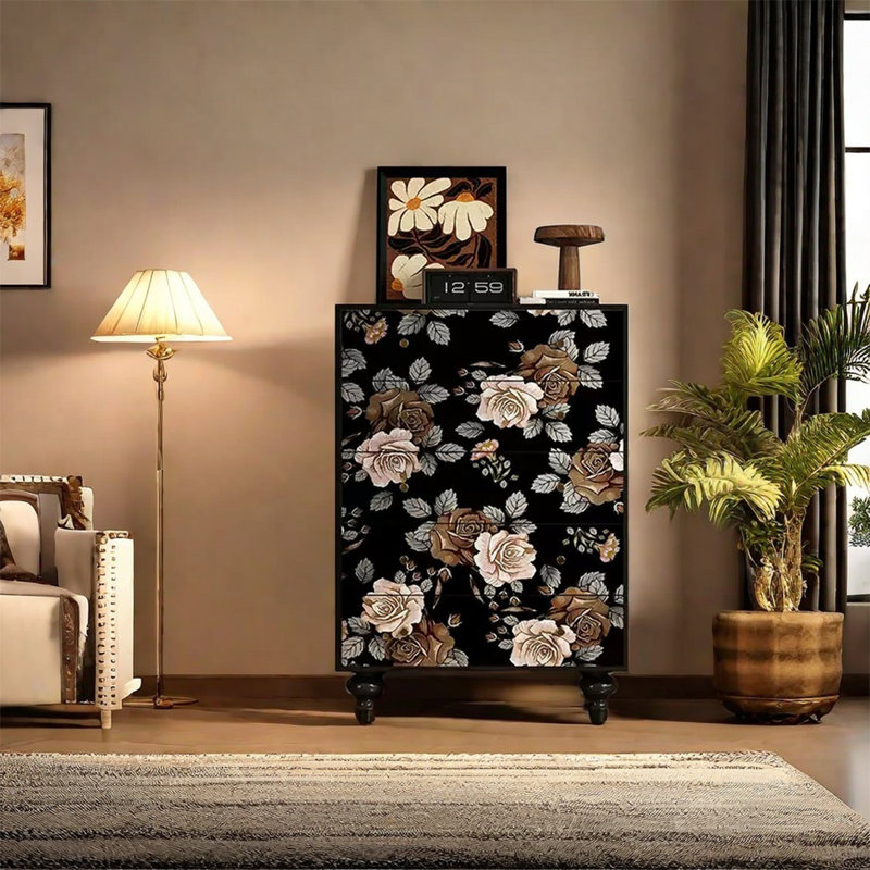Five Drawer Walnut Wood Storage Cabinet