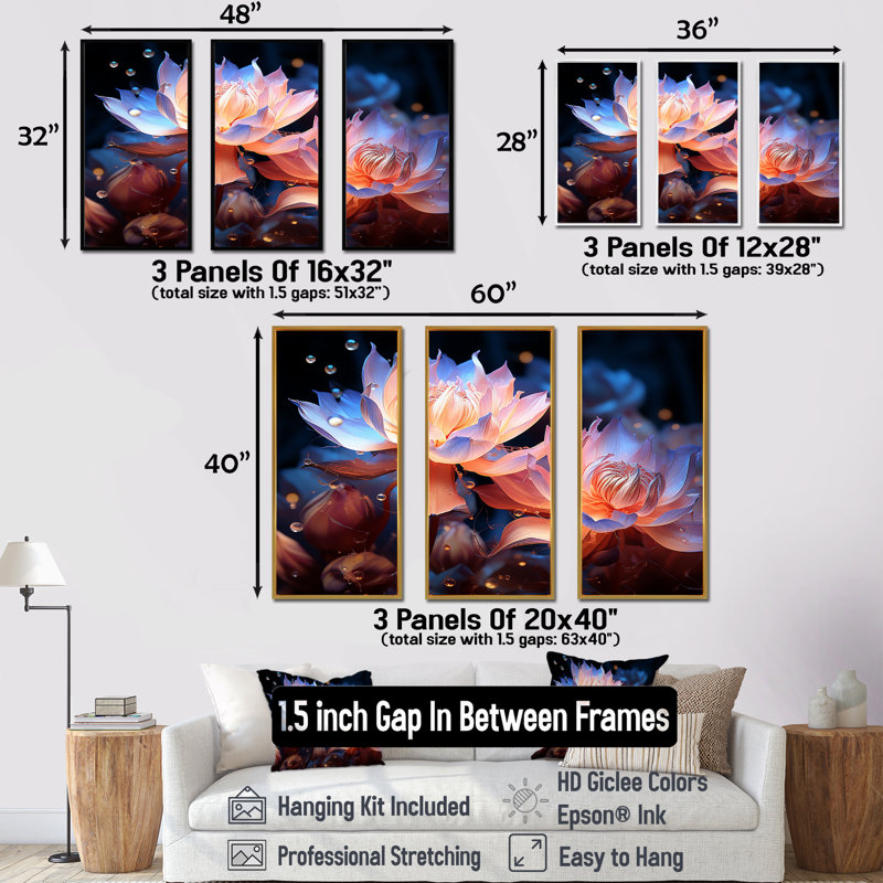 «Beautiful Rainy Lotus Dance IV - Lotus», reproduction d'art murale, Cadre flottant noir, H 32 po x l 48 po x P 1 po