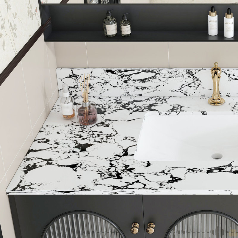 Plateau de meuble-lavabo 43 po x 22 po, avec lavabo et dosseret en céramique encastré, 3 trous de robinet