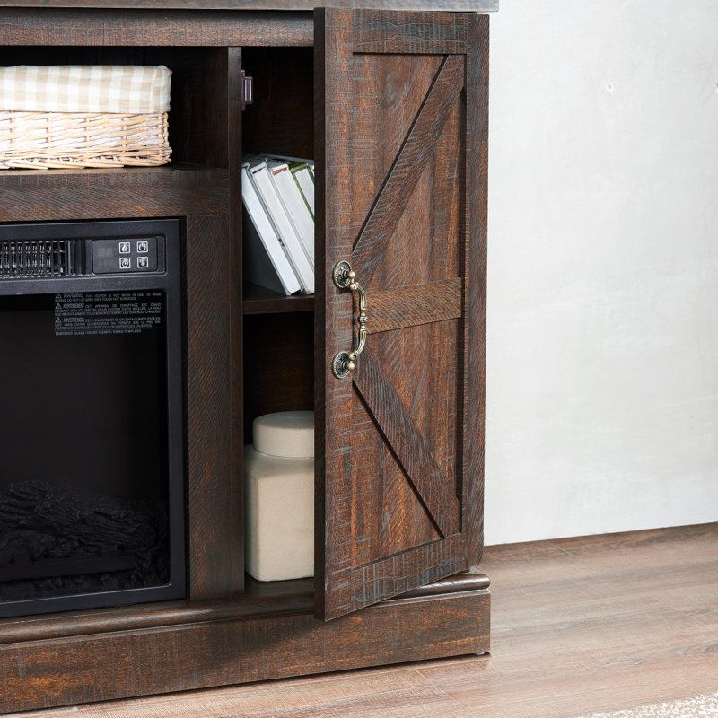 Farmhouse Classic Media TV Stand Entertainment Console For TV Up To 50" With 18" Electric Fireplace Insert With Open And Closed Storage Space, 47"W*15.5"D*30.75"H