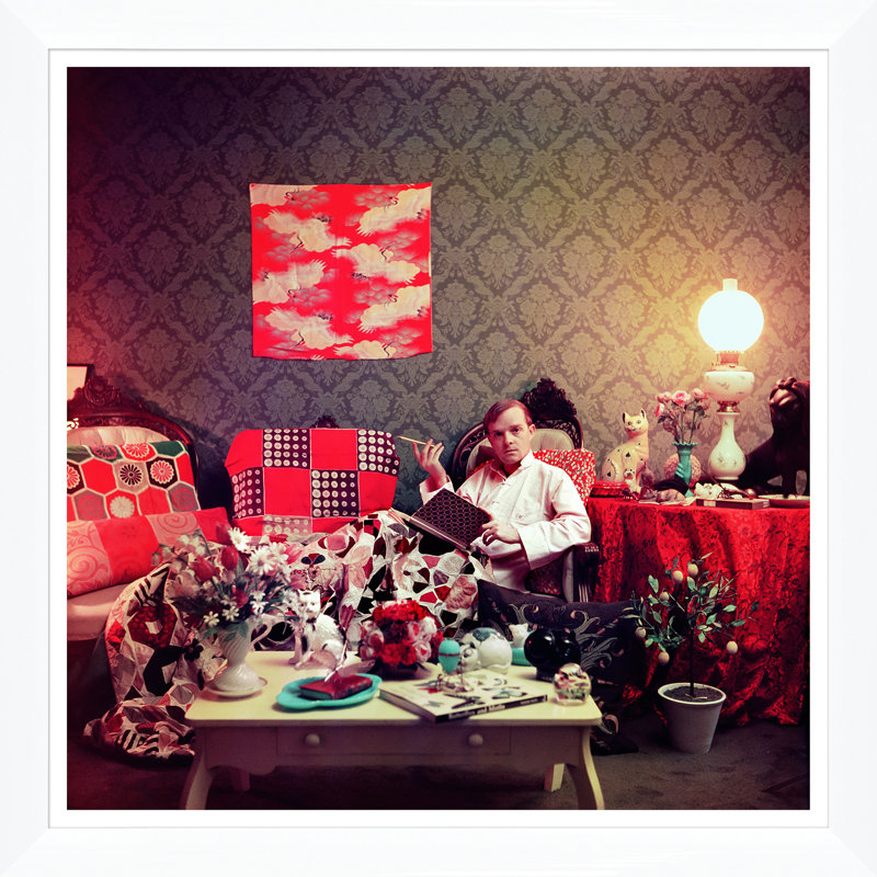 Capote At Home Print by Slim Aarons, 36" H x 36" W x 1.5" D, White Single Picture Framed