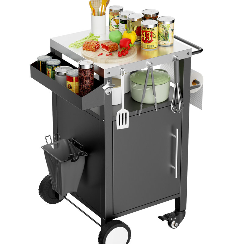 Chariot barbecue avec roulettes verrouillables