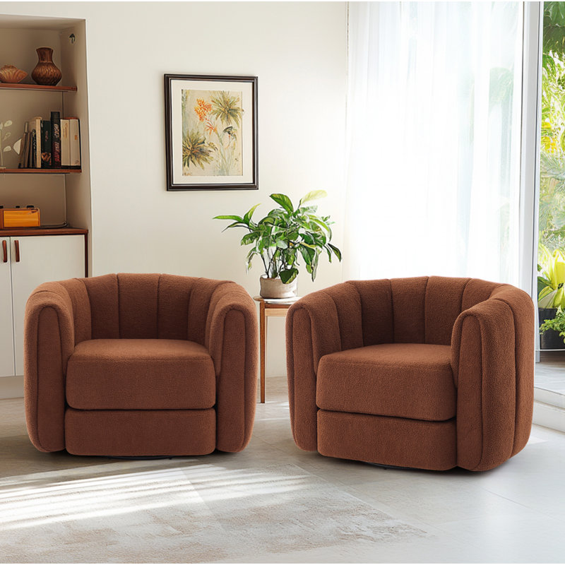Fauteuil demi-tonneau pivotant rembourré de 37 po de large, Teddy brun
