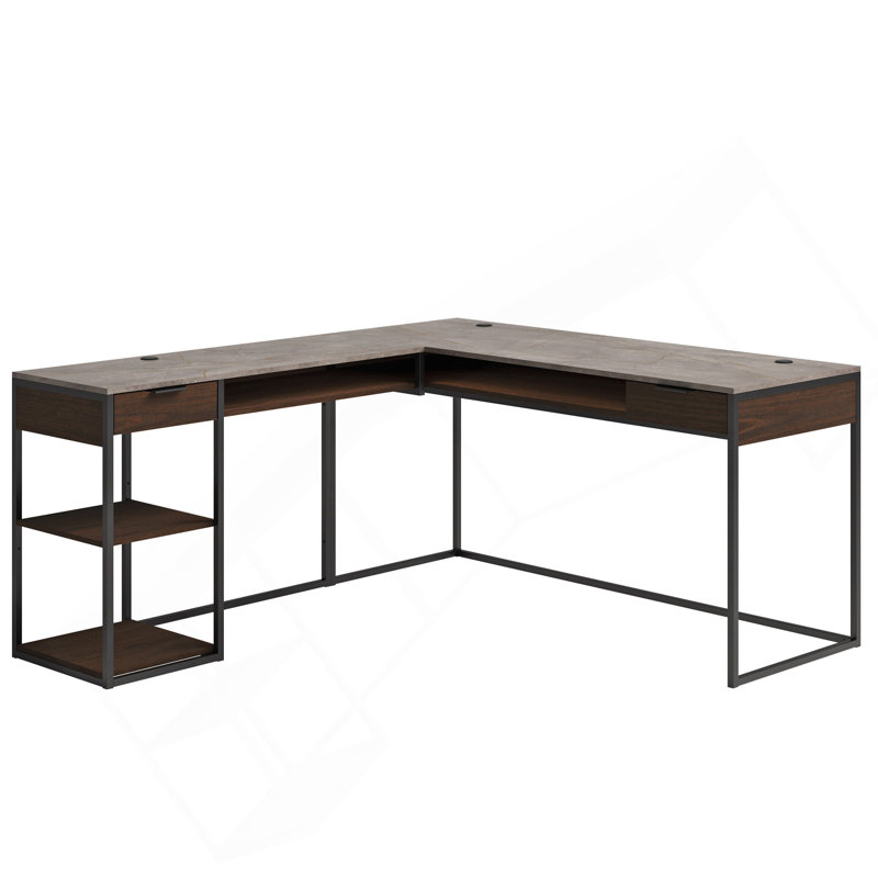 L-Shaped Writing Desk, Umber Wood/Black