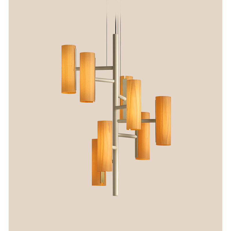 Note 8 - Light LED Chandelier, Gold, Natural Beech