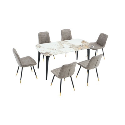 Modern Rectangular Dining Table, Premium Sintered Stone Tabletop With Sturdy Metal Base, Heat-Resistant & Scratch-Resistant Kitchen And Dining Room Table(Vic Dark, 1 Table)