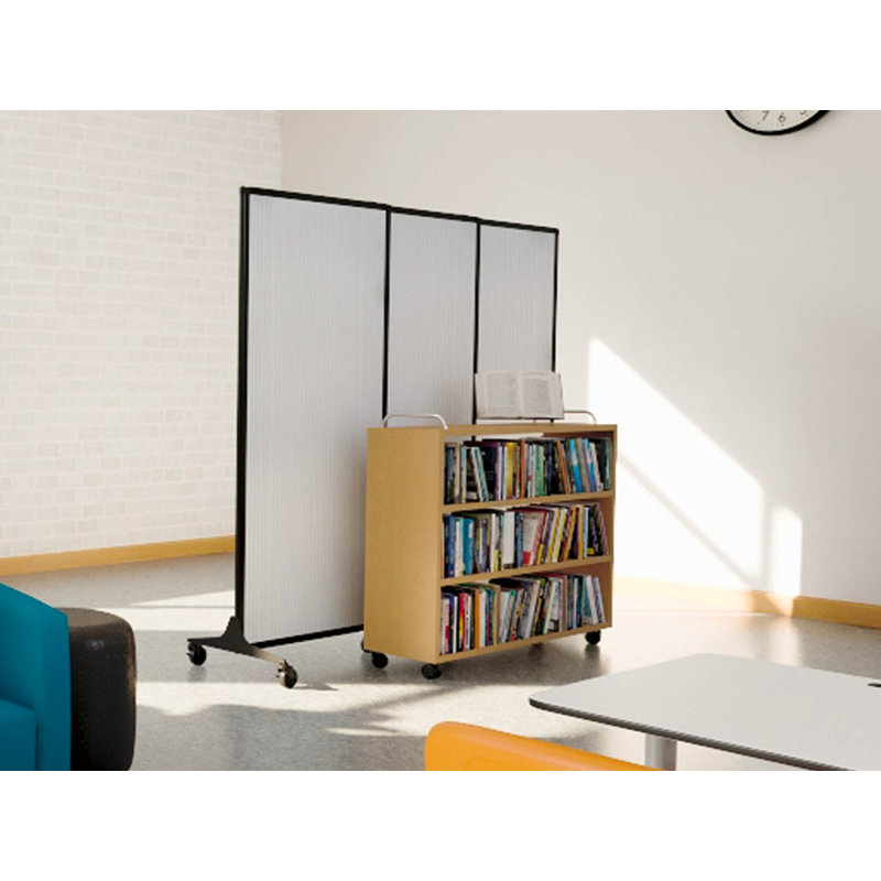 QuickWall 3 Panel Sliding Partition, Light Grey Fluted, 84" H x 88" W