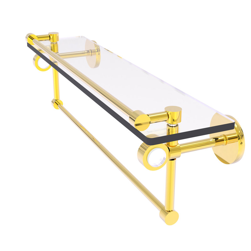 Tablette murale en verre Margolis, Laiton poli, H 6,7 po x l 22 po x p 5,8 po