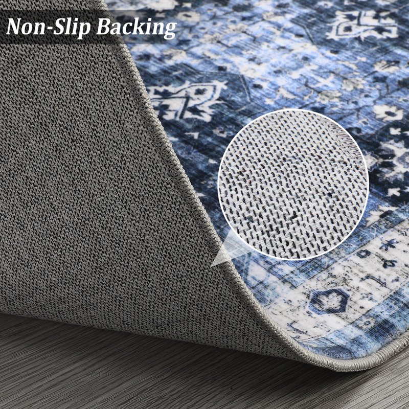 Vintage Washable Area Rug - Non-Slip, Low Pile, Soft Collapsible Carpet for Living Room, Bedroom, Dining Room, Office, Playroom
