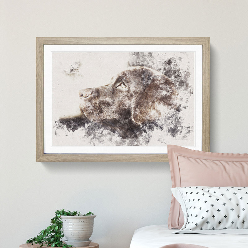 Chocolate Labrador Portrait - Picture Frame Painting Print, 40cm H x 60cm W x 2cm D, Oak Framed
