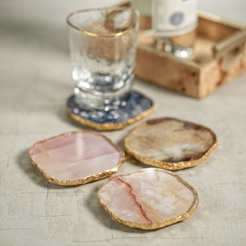 Viken Glass 4 Piece Coaster Set, Yellow