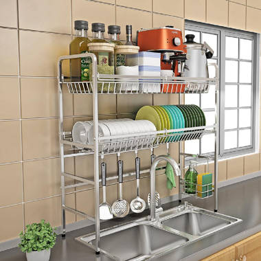 c&g home Adjustable Stainless Steel Over the Sink Dish Rack