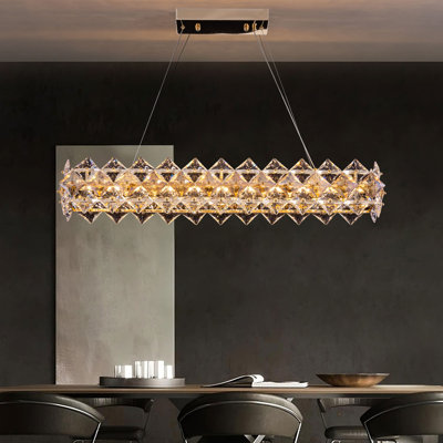 Modern Gold Crystal Chandelier Rectangle Pendant Ceiling Light Fixture For Living Room Dining Room Kitchen Island