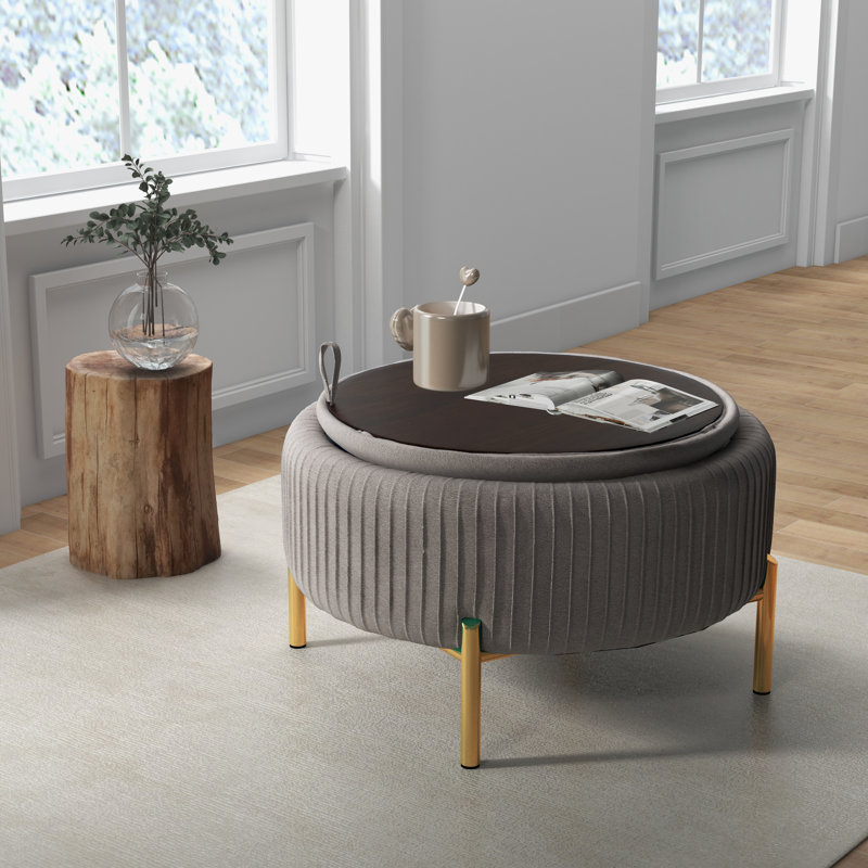 Repose-pieds rond avec rangement Chynna, Gris
