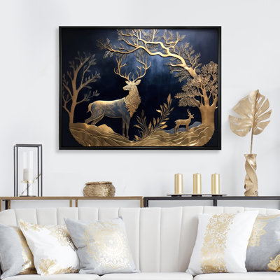 Cerf doré dans la forêt II - art mural forêt