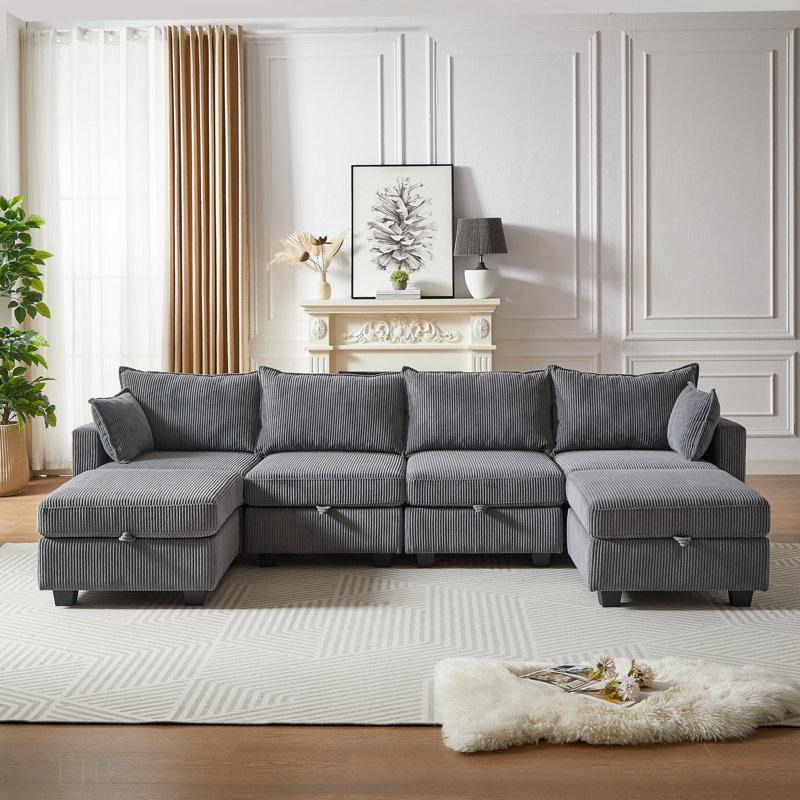 Canapé modulaire 113,5 po Sectiona, Velours côtelé gris foncé