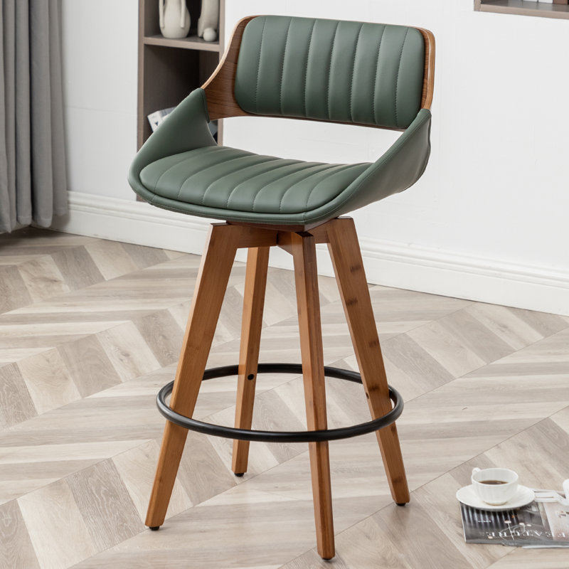 Omar Swivel Upholstered Modern Stool, Green, Bar Stool (30" Seat Height)