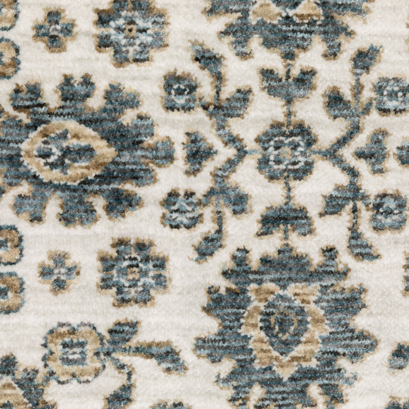 Ehlena Floral Oriental Ivory/ Blue Area Rug, Rectangle 3'3" x 5'