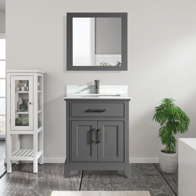 Ensemble de meuble-lavabo simple 30 po avec miroir Phoenix, Gris, L 30 po