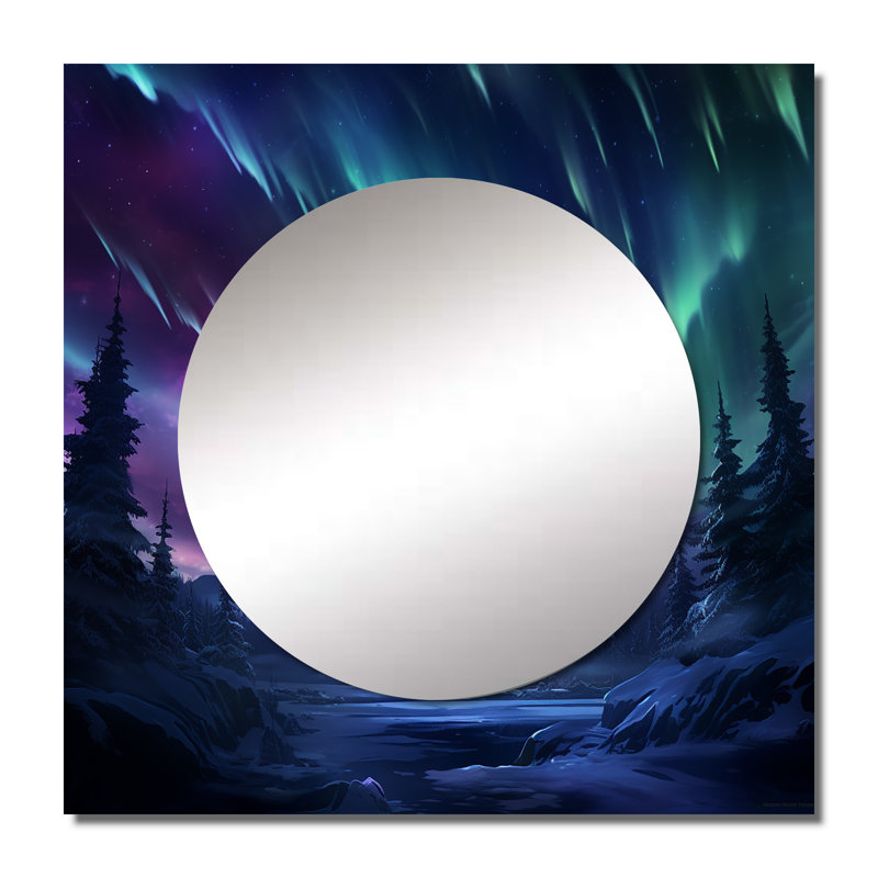 Vibrant Northern Lights - Aurora Borealis, grand miroir mural carré pour chambre à coucher, 23 po x 23 po