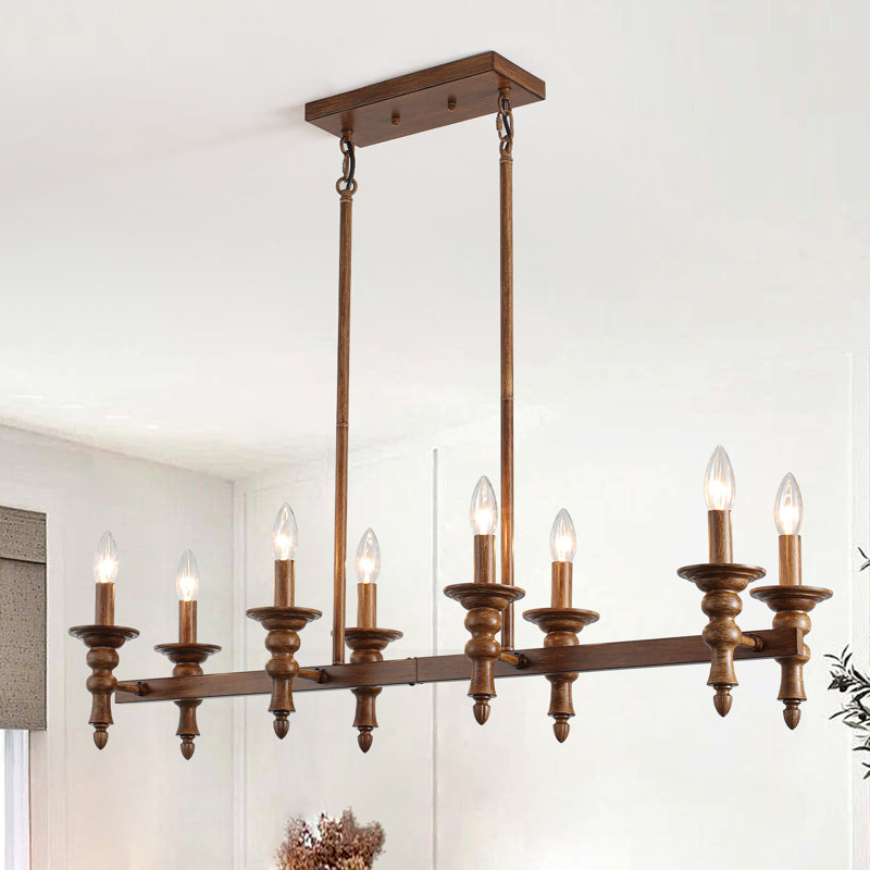 Lustre pour îlot de cuisine à 8 lumières à intensité variable rétro, Brun