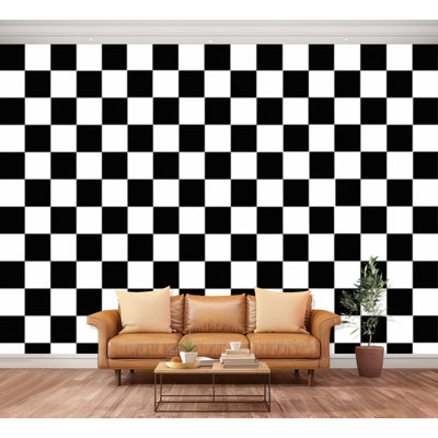 Wall Mural Peel and Stick Black white checkered modern mosaic geometric chess retro abstract Large Wallpaper Self-Adhesive Removable Contact Paper Wall Decor for Living Room Bedroom Nursery 100"H x 144"W