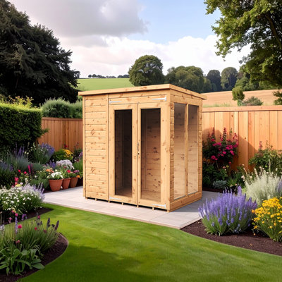  Pent Summerhouse Shiplap Tongue & Groove 6X4 Double Door With Windows