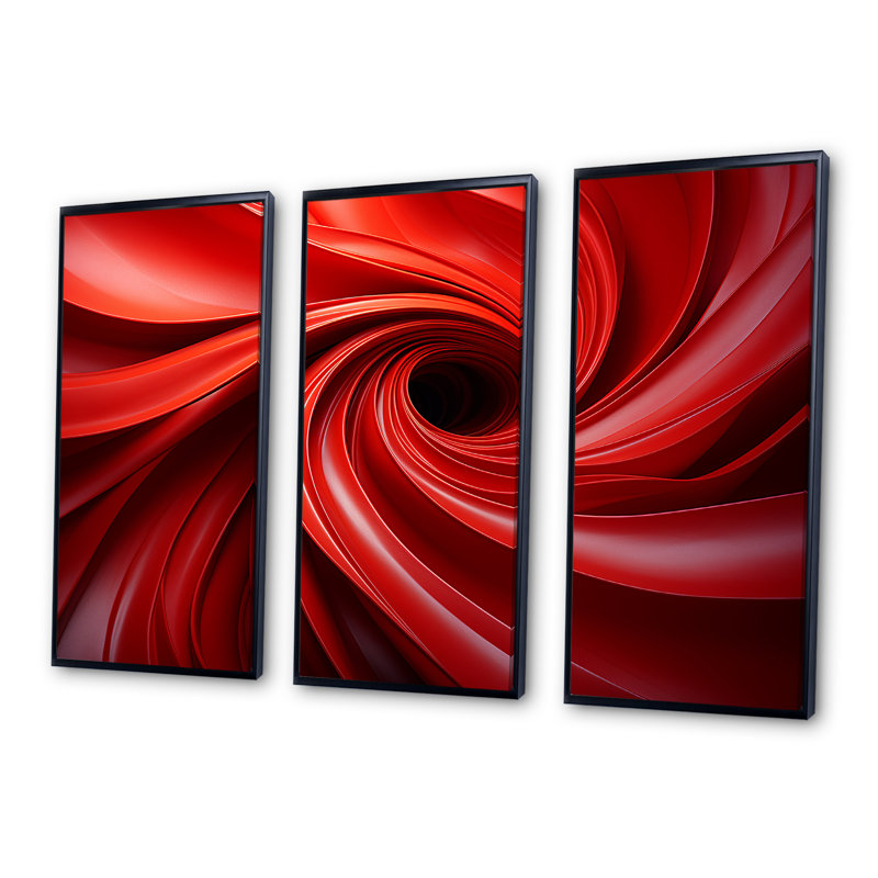 «Red Abstract Spiral Dreamscape IV», art mural abstrait en spirale, Cadre flottant noir, H 28 po x l 36 po x P 1 po