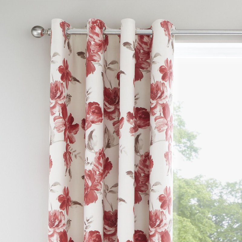 Painted Floral Eyelet Room Darkening Curtains