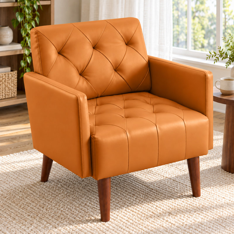Fauteuil capitonné l 29,1 po Couey, Similicuir orange