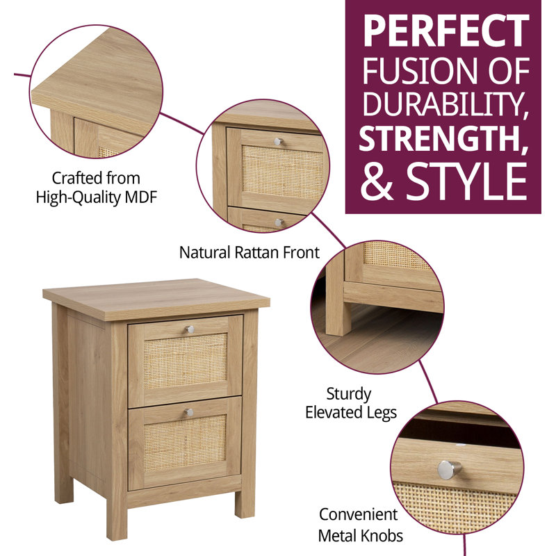 Ludden 48cm W Manufactured Wood Bedside Table, Brown