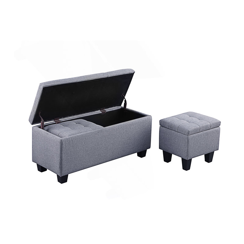 Large Storage Ottoman Bench Set, 3 In 1 Combination Ottoman, Gray