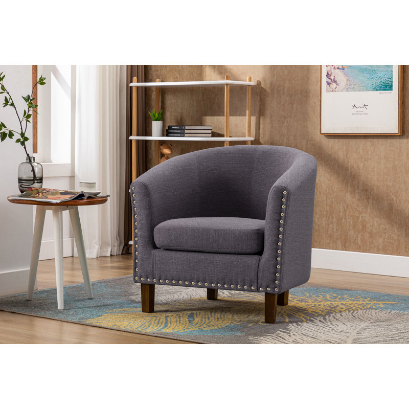 Chasewych Upholstered Barrel Chair, Dark Grey Polyester