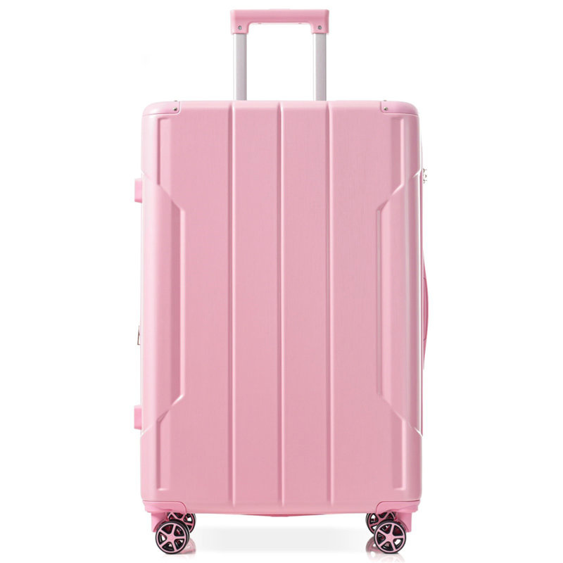 Valise rigide, valises durables en ABS léger avec roues doubles, bagage de voyage à carreaux extensible de 24 pouces (rose)
