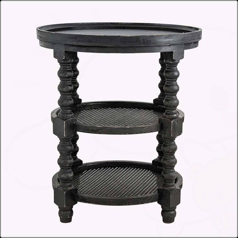 Alberteen Round 3-Tiered Side Table, Natural End Table for Lving Room Bedroom Entryway, Black, 15.7" H x 15" W x 15" D