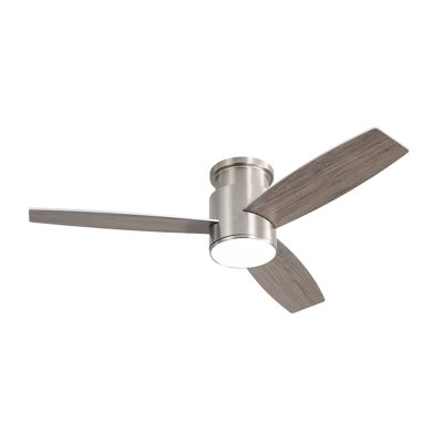 44"   Flush Mounted Led Ceiling Fan With Remote ,3 Reversible Plywood Blades