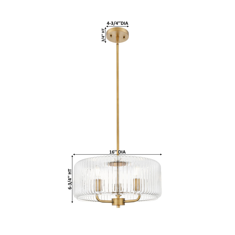 Luminaire suspendu à tige 3 lumières 16 "Downtown Urban - Windsor, Clair, Nickel satiné