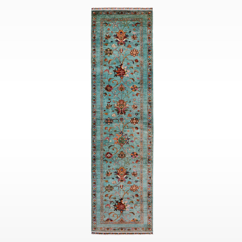 Tapis bleu sarcelle en laine et coton Original
