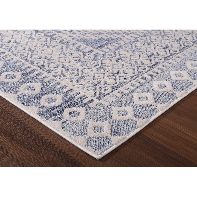 Tapis bleu en polypropylène tissé à la machine Pays-Bas en bleu, Rectangle 7 pi 10 po x 10 pi 2 po