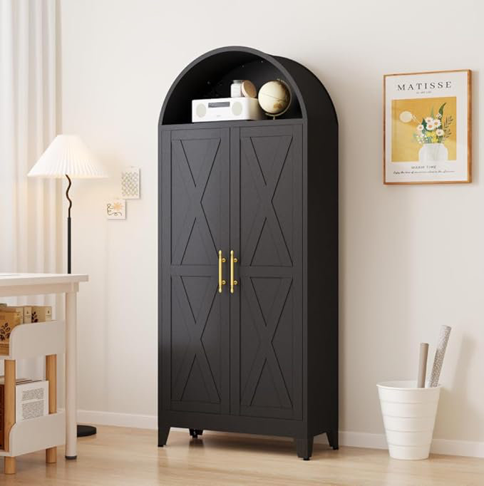 Armoire de rangement 73 po de style campagnard moderne en métal avec 4 tablettes réglables, polyvalente pour la cuisine, la salle à manger et la salle de bain
