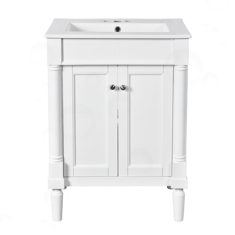 Armoire de salle de bain autoportante Nimai, Blanc, Argent