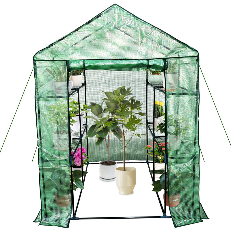 57x57x76 Inch Walk-in Greenhouse, 3-Tier 6 Shelves Plant House w/ Zippered Door, Waterproof & UV Protected for Garden Patio