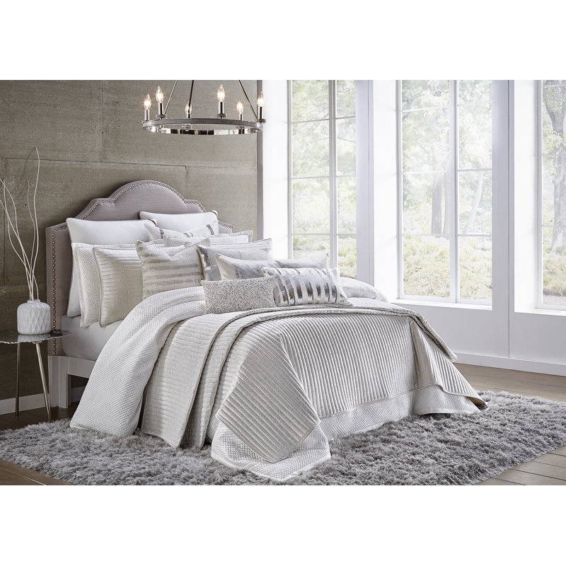 Ensemble de courtepointe en velours Synder, Blanc, Courtepointe grand + 2 oreillers décoratifs