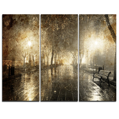 Alley de nuit avec lumières-ensemble de 3 impressions sur toiles tendues