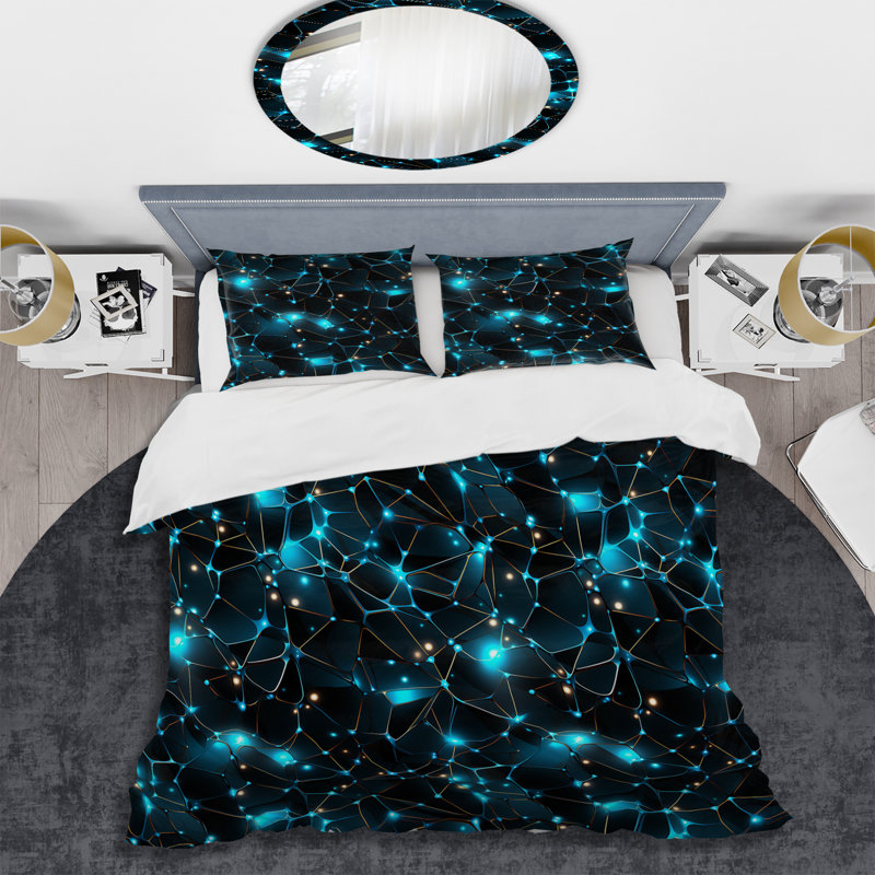 Ensemble de housse de couette en microfibre bleu Quantum Matrix Vision, Housse de couette pour très grand lit et 2 très