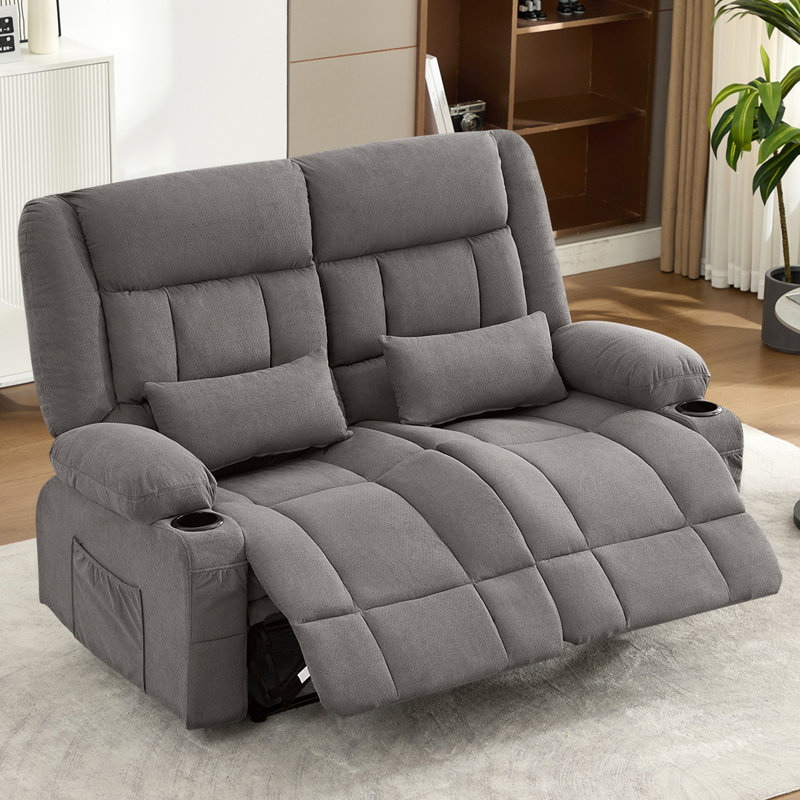 Causeuse inclinable avec porte-gobelets, fauteuil inclinable surdimensionné manuel, Lin gris