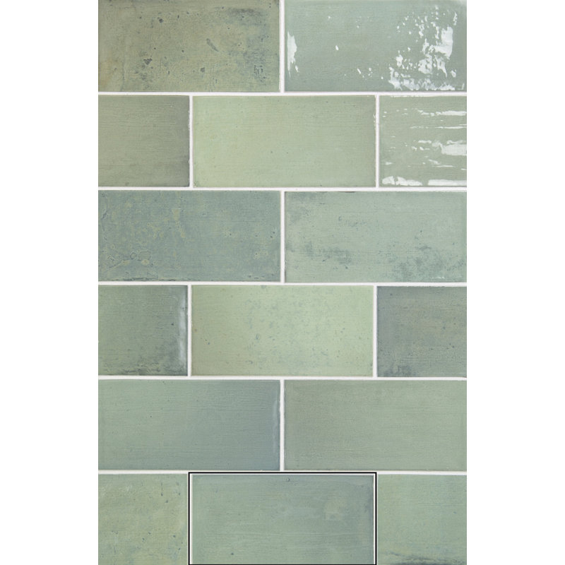 Cascade 3" x 6" Ceramic Brick Look Wall Tile, Aqua