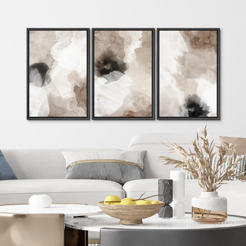«Grunge Paint Stroke Abstract Shapes», 3 pièces, Noir, H 24 po x l 16 po