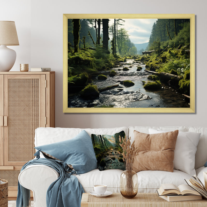 Forêt olympique des États-Unis avec rivière, reproduction d'art sur toile, Cadre doré à une seule photo