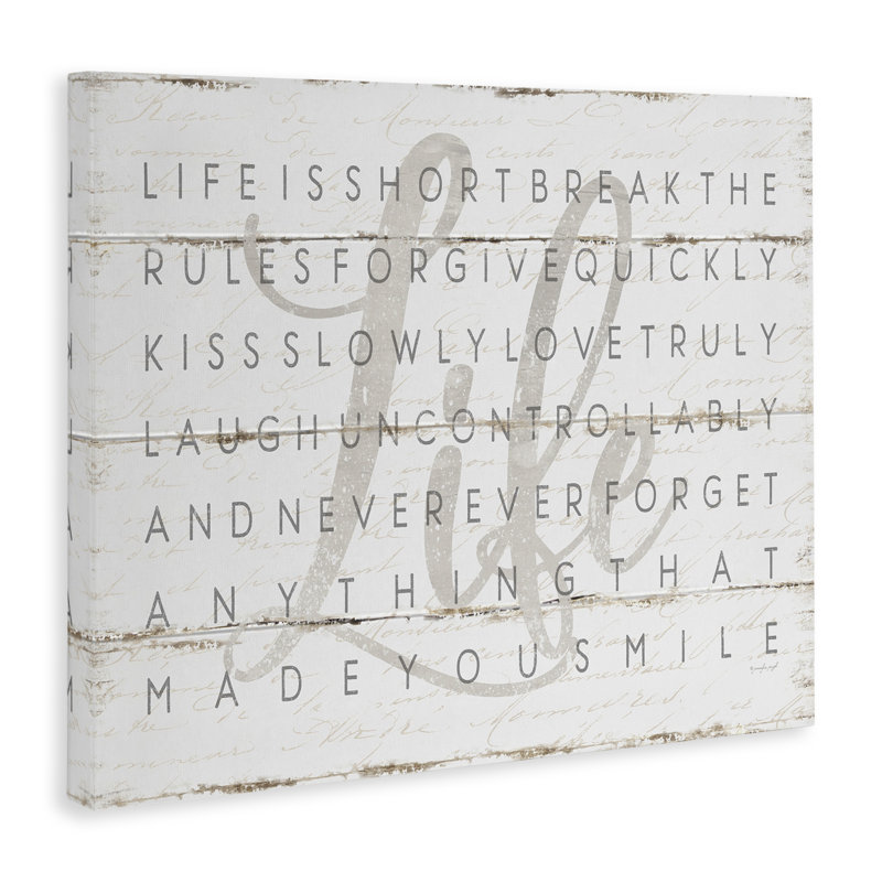 «Fenna Life Is Short Smile Grey on White Planked Look», impression, H 24 po x l 30 po x P 1,5 po